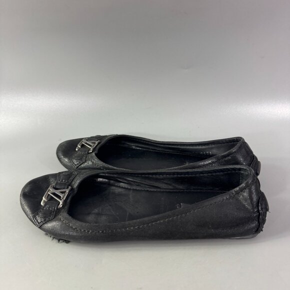Authentic Louis Vuitton Black Metallic Suede Oxford Ballet Flats, 38.5 - Picture 8 of 14